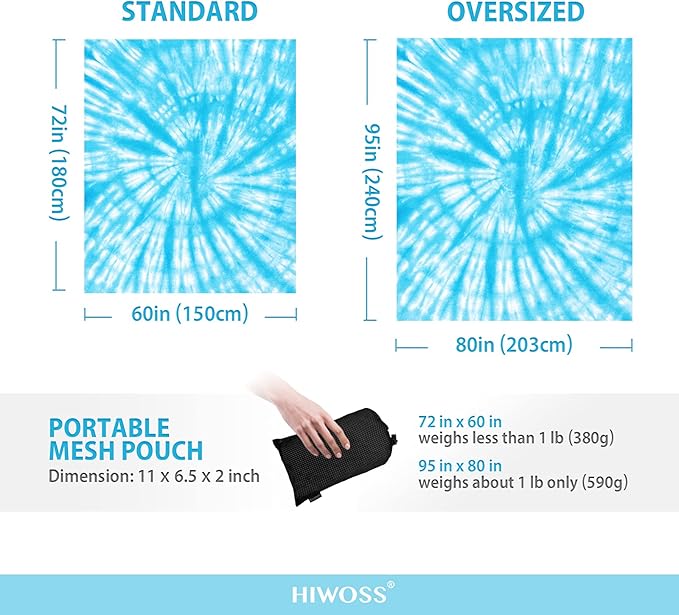 Beach Blanket Waterproof Sandproof Oversized 95”x 80”,Sand Free Beach Mat with Corner Pockets,Portable Mesh Bag for Beach Festival,Picnic,Travel and Outdoor Camping (SkyBlue)