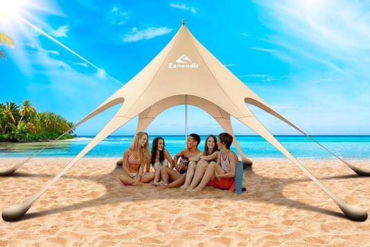 Beach Tent Sun Shelter & Portable Beach Canopy UPF 80+ UV Protection, Beach Shade Canopy with 6 Sandbags, Sand Shovel Ground Pegs for Outdoor Camping, Picnics (Beige,12x12FT)