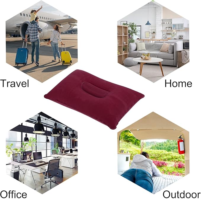 PATIKIL Inflatable Pillow, 2 Pack Ultralight Camping Travel Pillow Desk Rest Neck Support for Hiking Backpacking Office, Gray Wine Red