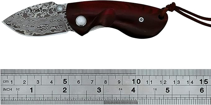ALBATROSS Mini Pocket Knife Red Sandalwood 4.75'' Modern Damascus Steel Knife Liner Lock Folding Knife Gift Box - HGDK013