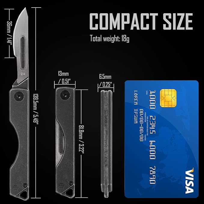 KeyUnity KK01 Titanium Folding Knife, Utility EDC Pocket Knife with #24 Replaceable Blade, for Outdoor Hunting, Camping, Fishing, Hiking for Men & Women (PVD Black)