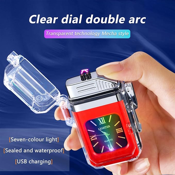 SKRFIRE Plasma Lighter Rechargeable Electric Lighter Outdoor Windproof Flameless Lighter with Seven Colours Lighter for Valentine's Day (Red)