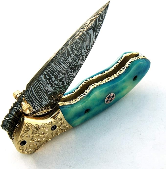 PAL 2000 KNIVES FOL-9418 Damascus steel folding pocket knife With Sheath