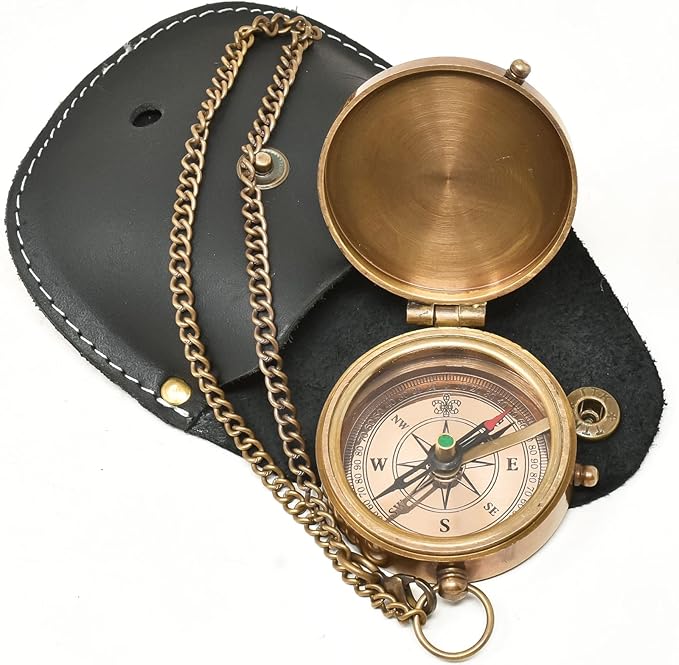 Engraved Personalized Inscription Antique Brass Compass Engraved with Leather Case Son Mom Children Gift Baptism Birthday Easter Decor