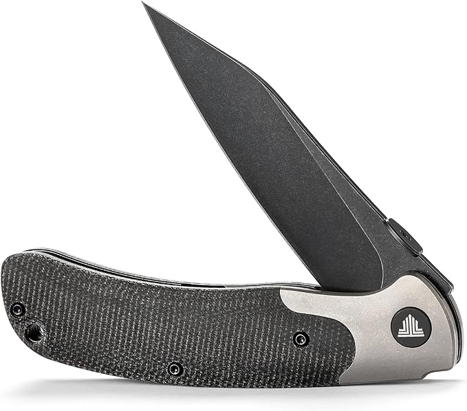 EDC Pocket Knife with Clip, Flipper Folding Knife,3.66" S35VN Steel PVD Blackwash Wharncliffe Blade,Ti Thumb Disk and Bolster &Micarta Scales for Camping Outdoor Hiking,UMa-04