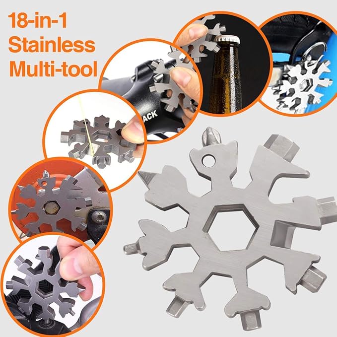 Multitool 18 In 1 Snowflake Multi tool for Outdoor Camping Survival Accessories- Stocking Stuffers Mens Gifts, Screwdriver - Hexagonal Spanner - Ring Spanner - Bottle Opener