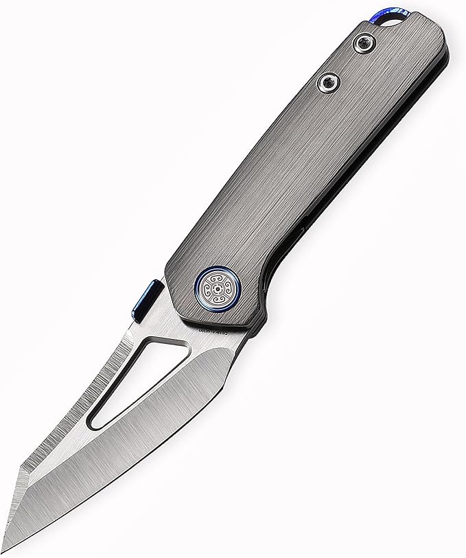 Knife Denka-C02 Thumb Stud Knife,2.6" M390 Pocket Knife Satin,3.35" Titanium Handle Folding Knife with Liner Lock,2.48oz Indoor Outdoor EDC Knife(Grey)