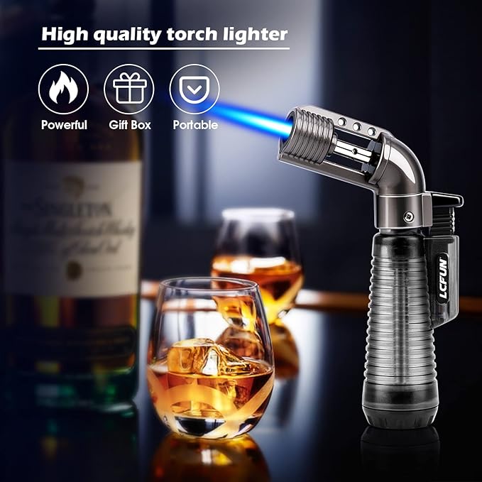 LcFun Torch Lighter 2 Pack Refillable Gas Butane Lighter Windproof Flame Lighter Single Jet Lighters Butane Torch Lighter for Candle, Campfire, Outdoor Fire Pit, Grill, Camping -Butane NOT Included