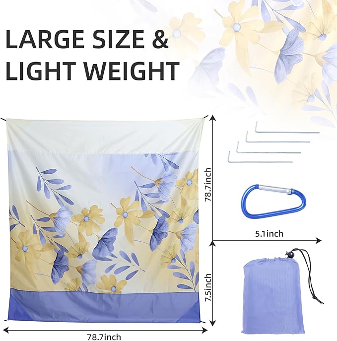 Beach Blanket Waterproof Sandproof, Picnic Blanket, Large Beach Mat 4-7 Adults, Lightweight Durable Beach Mat Sand Free Quick Drying for Beach Travel Camping Hiking Picnic 79"x79"