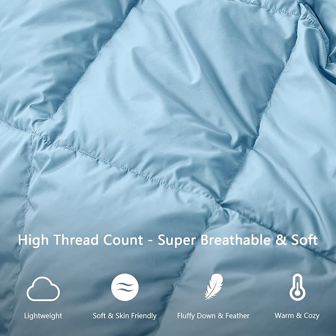 Mini Down Camping Blanket,Puffy Down Blanket Packable Lightweight Down Throw Quilt Water-Resistant Outdoor Travel Blanket for Camping,Hiking,Stadium,Picnic,Car 35x59''Blue