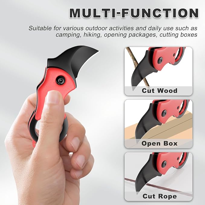 Mini Pocket Knife Neck Knife Cute Box Cutter - 3.3 Inch EDC Small Folding Knife Necklace, Stocking Stuffers Gifts for Men and Women (Red)