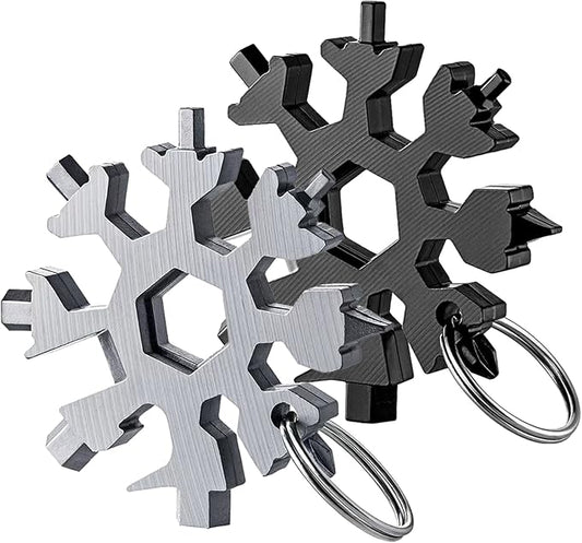 Snowflake Multitool 2PCS 18-in-1 Stainless Steel Snowflake Multi Tool Keychain Tool Gadgets for Outdoor Travel Camping Daily Mens Gifts
