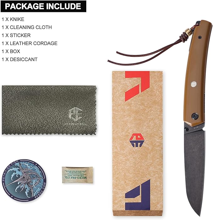 Petrified fish PF719 Folding Knife,3.34" 12C27N Steel Blade, G10 Handle Thumb Stud Liner lock Pocket knife (Black Stonewashed)