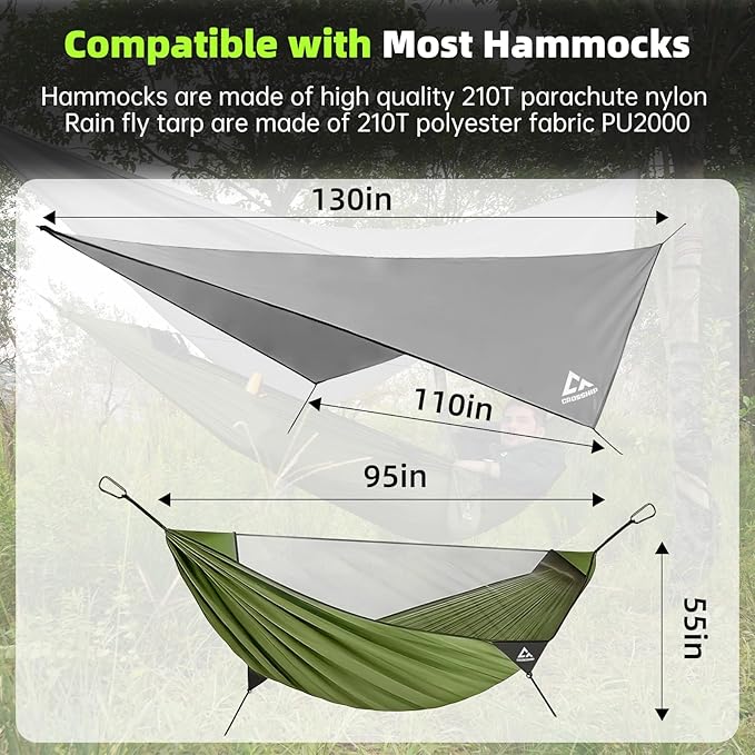 Camping Hammock with Mosquito Net and Rain Fly Tarp - 2 Person Hammock Tent, Portable Parachute Nylon Hammock for Outdoor, Hiking, Backpacking, Backyard, Beach, Travel (Hold Up to 500lbs)