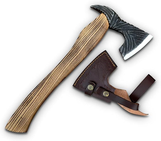 Viking Handmade High Carbon Steel Axe with Sheath | Outdoor Camping Hatchet for Wood Splitting and Hatchet, Camping, Hunting, Survival Cool Steel Axe