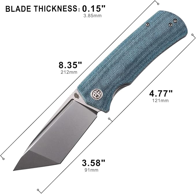 Petrified fish PFP01T Beluga,3.58" K110 Black Stonewashed Blade, 157g Micarta Handle Front Flipper Liner lock Folding knife (Blue Micarta, Stonewashed)