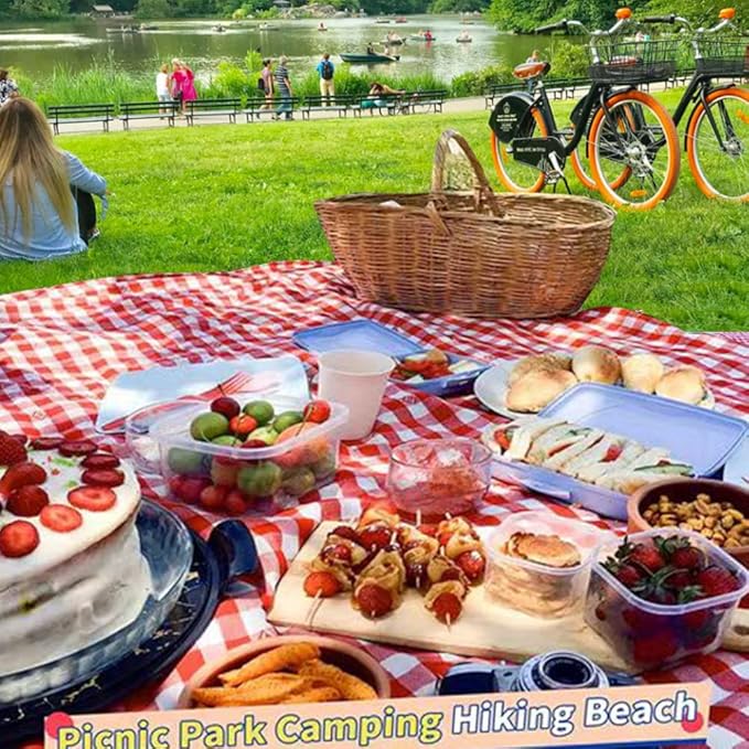 Picnic Blanket|Beach Mat|Picnic Blanket for Indoor and Outdoor, 80" x 57" Sandproof Waterproof Larger Mat for Beach, Travel, Camping, Hiking, Park Grass,Handy Mat Tote, Foldable. (Red Plaids) …