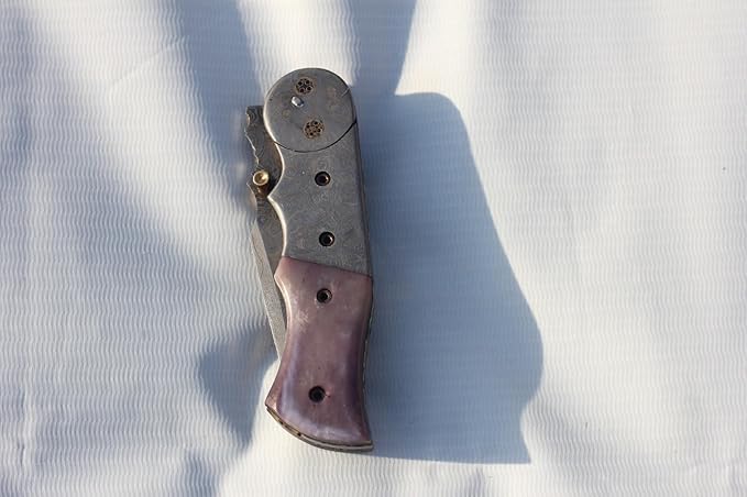 Damascus Folding Knife, Damascus Steel folding knife with Sheath, Damascus Pocket Knife with Bone, Hunting Knife, Pocket Knife for Men Birthday Gift
