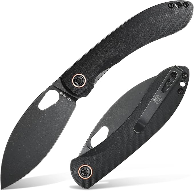Vosteed EDC Knife, 3.26" Lightweight Folding Pocket Knife with Clip for Men & Women, Nitro-V Steel Black Stonewashed Blade, Thumb Hole, Micarta Handle for Camping, Nightshade Series