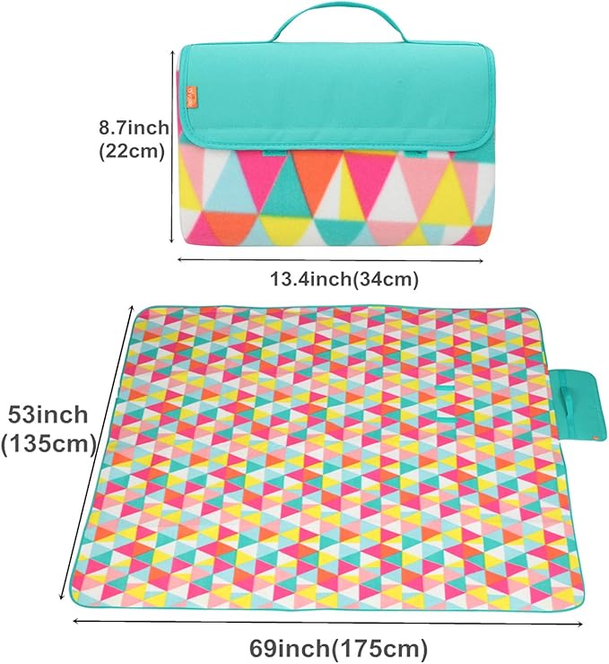 yodo Outdoor Picnic Blanket Water-Resistant for Camping Hiking Festivals, Colorful Triangle