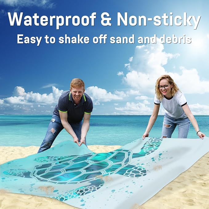Beach Blanket Sandproof Waterproof Beach Lightweight Picnic Blanket Portable Picnic Mat for Outdoor Travel Camping Hiking Turtle Pattern