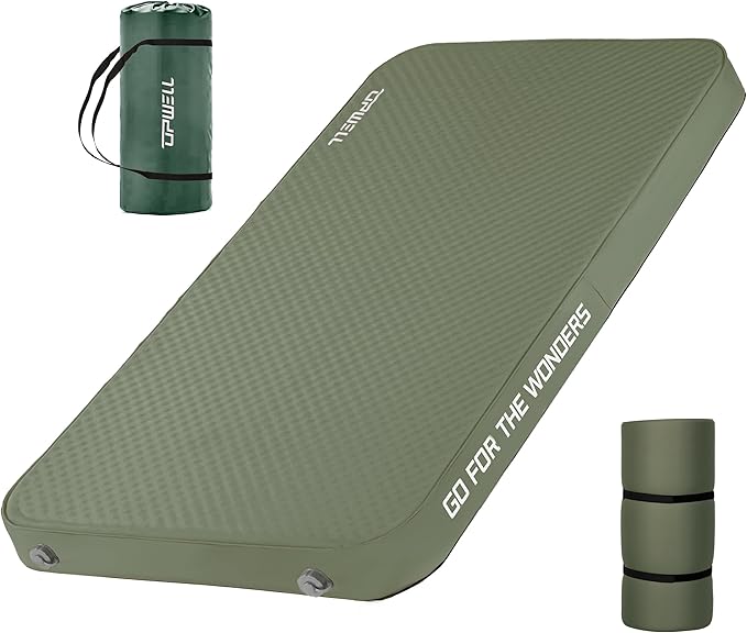 UPWELL Self Inflating Sleeping Pad 4.5" Thickness Camping Mattress with Solid Foam Double Sleeping Mat Portable Fast Inflation for Outdoor Mat Portable Roll Up Bed Green