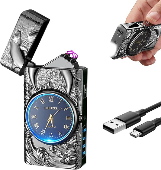 Plasma Lighter Rechargeable Electric Candle Lighter USB Electronic Lighter Windproof Dual Arc Lighter with Gift Box for Holiday, Birthday, Gift for Men and Women (Black Dolphin)