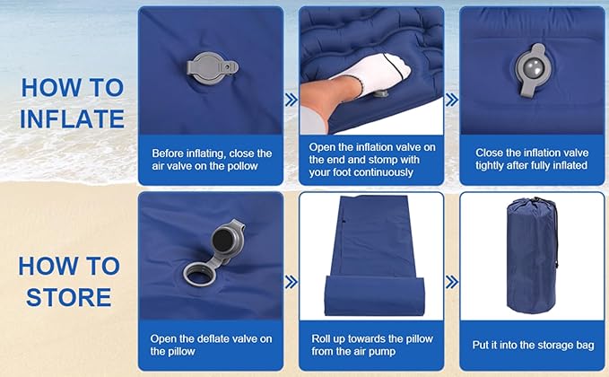 Camping Sleeping Pad, Ultralight Inflatable Sleeping Mat with Pillow, Compact Waterproof Camping Air Mattress, 77in x 27in x 3.54in Sleeping Mat for Traveling/Hiking (Blue)