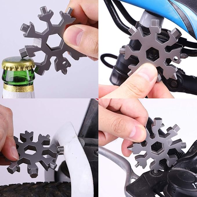 Snowflake Multi-Tool - 19-in-1 Stainless Steel Snowflake Tool with Keychain, Screwdriver, Bottle Opener, Compact and Portable for Outdoor Adventure and Daily Use