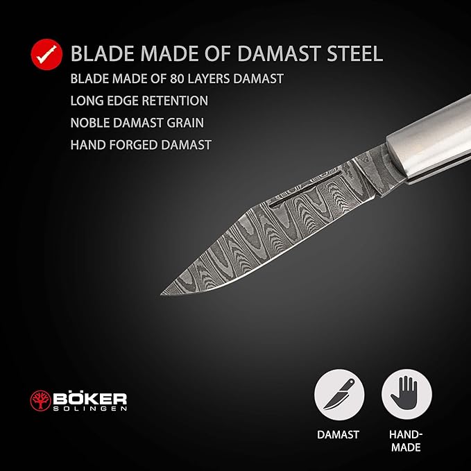 Boker Solingen® Barlow M4 Sherman Damascus - handcrafted slipjoint pocket knife - EDC gentleman knife with Damascus blade - classic 2-hand folding knife with case & gift box