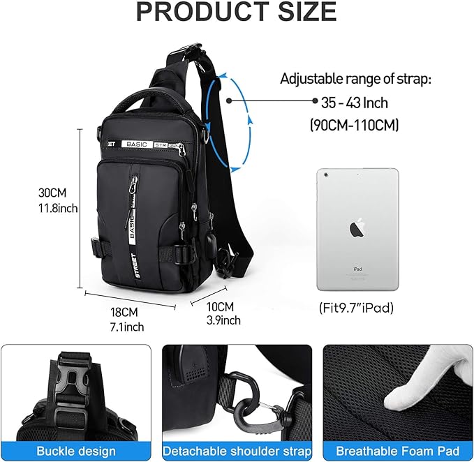 Small Black Sling Crossbody Bag for Men Women, Tactical Backpack Shoulder Daypack Mini Anti-Theft Motorcycle Chest Bags, Small One Strap Backpack for Casual Travel Hiking Outdoor Sports