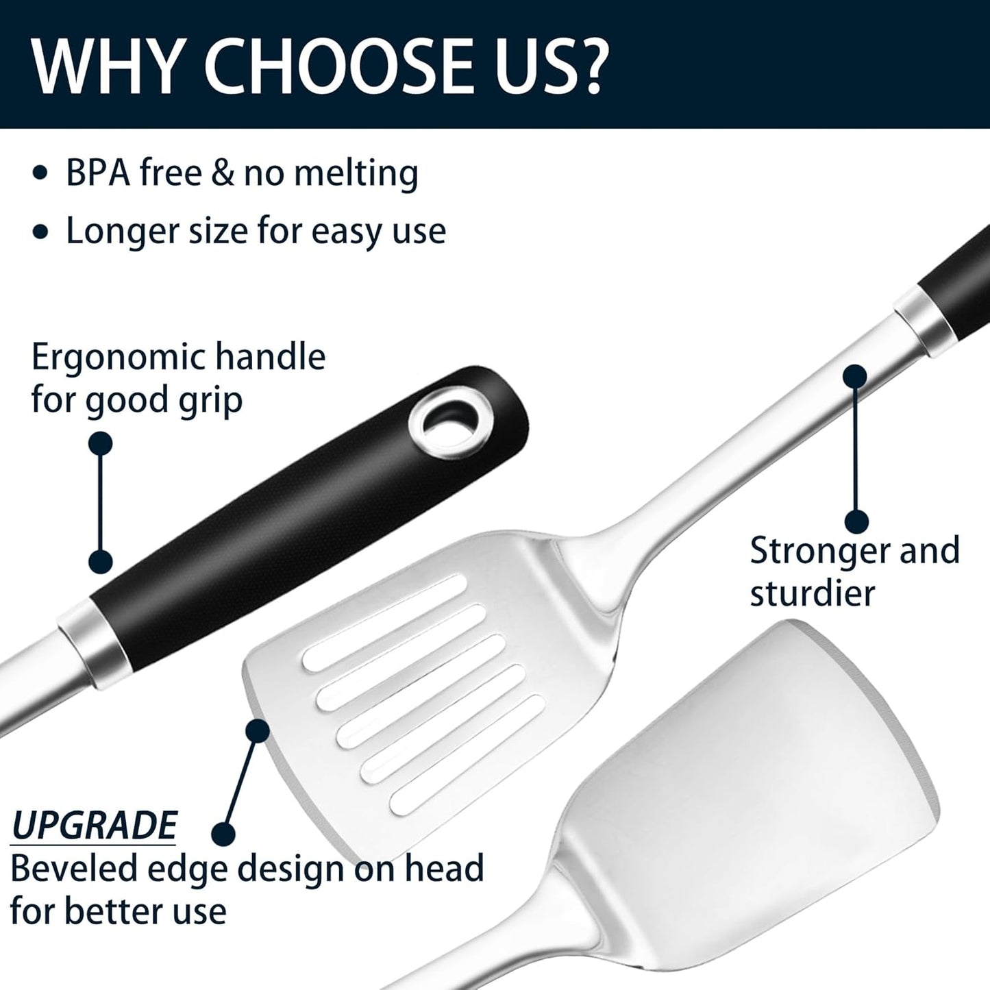 14.3-in Spatula Set, 18/0 Stianless Steel Heavy Duty Turner & Slotted Spatula, Kitchen Cooking Utensils Set, High Heat Resistant, Grilling Frying Serving Food, Pack of 2