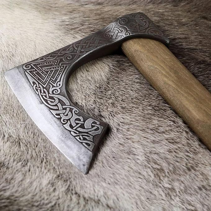 Handmade Viking Axe Real Carbon Steel Axe with Leather Sheath Camping Bearded Axes & Hatchets Hunting Axe Valentine's Day Gift, Camping & Hiking Cosplay Axe Gift for him (VK-Ax-6)