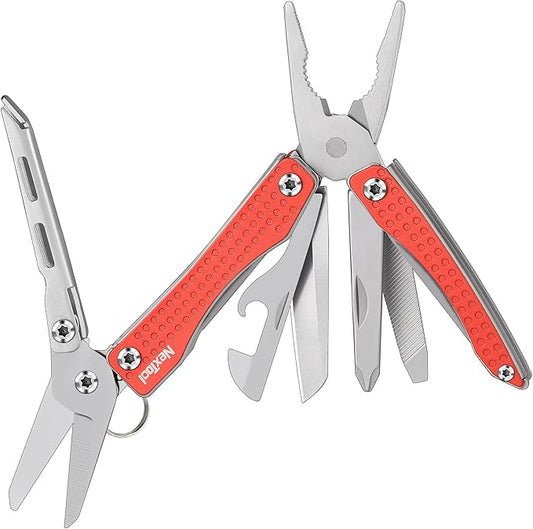 Nextool EDC Keychain Multitool, 10 in 1 Mini Pocket Knife Multi Tool with Needlenose Pliers, Scissors, Mini Useful Cool Gadgets for Men, Father's Day Gifts from Daughter-Red