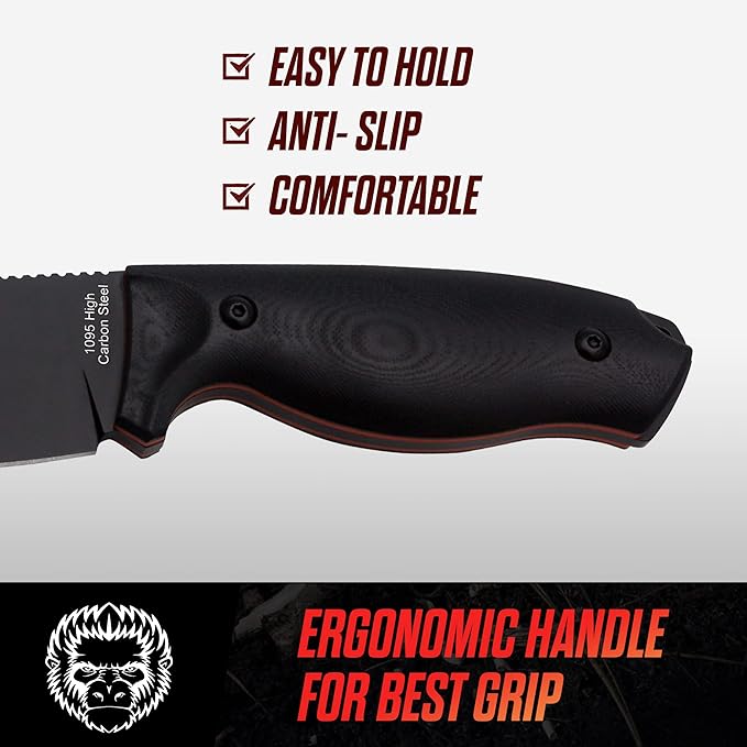 Holtzman's Gorilla Survival 'Naked Bloodline' Full Tang 1095 High Carbon Steel Fixed Blade Survival Knife with Kydex Sheath