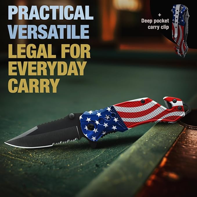 GOOD WORKER Pocket Knife American Flag - Small Legal Knives fo EDC - Patriotic American Gifts - US Flag Tactical Folding Knives for Men Boys Teenage - Nice Hand Folding Knife United States 6680 F