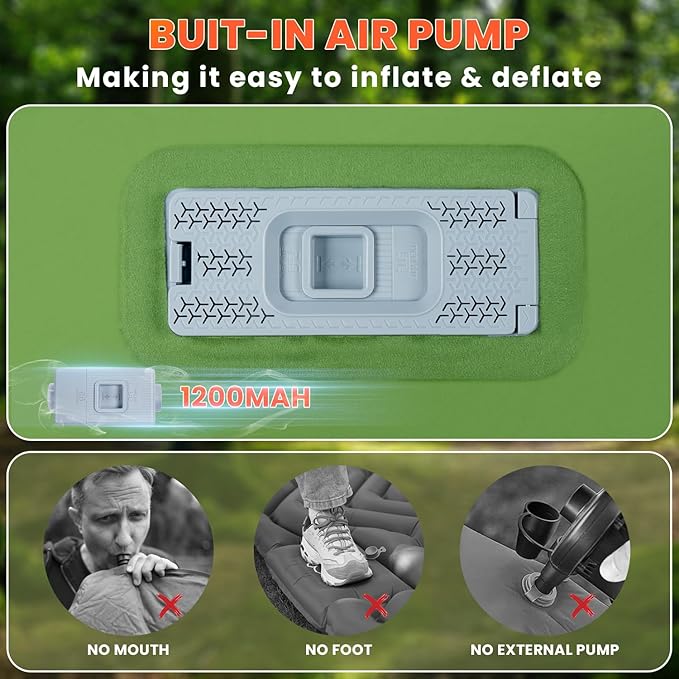 Self Inflating Sleeping Pad with Built-in Electric Pump, 3.15” Thick Memory Foam Camping Mattress, Fast Inflating Camping Sleeping Pad with Pillow, 4 Season Insulated Sleeping Pad for Camping, Tent