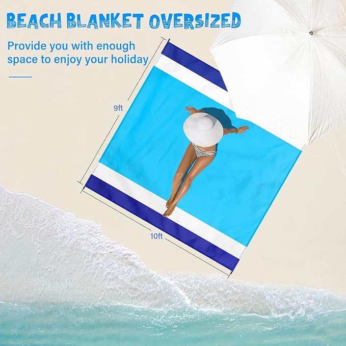 Beach Blanket Waterproof Sandproof 1-8 Adult Oversized 9'×10' Lightweight Durable Compact Sand Free Beach Mat for Travel Camping Hiking Picnic Blanket