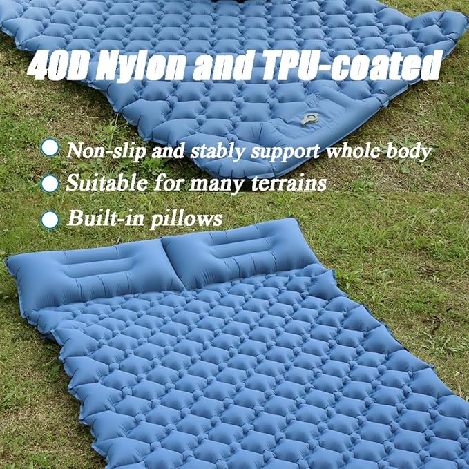 Sleeping Pad for Camping, Inflatable Sleeping Mat with Pillow, Camping Pad with Built-in Foot Pump, Lightweight Camping Mattress Pad for Car Camping, Backpacking, Tent and Hiking (Single (Navy))