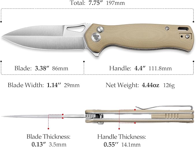 Knives - Crateris-03D Folding Pocket Knife with Clip，Flipper Knife for Men，Button Lock，3.38" Sandvik 14C28N Steel，G10 Scales for EDC Camping Outdoor Tool（Satin Blade）