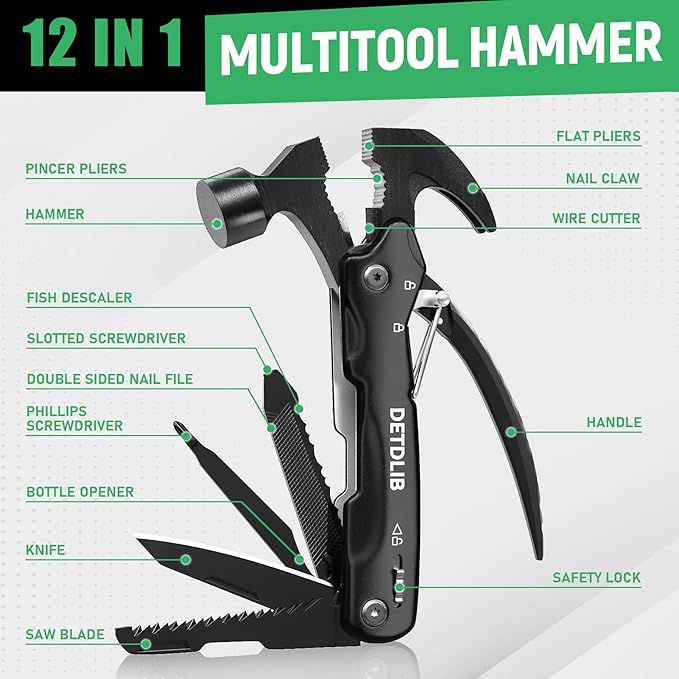 Empower Your Outdoors with the 12-in-1 Multitool Hammer,The Perfect Male Gift Set for Camping Enthusiasts, Father's Day Celebrations