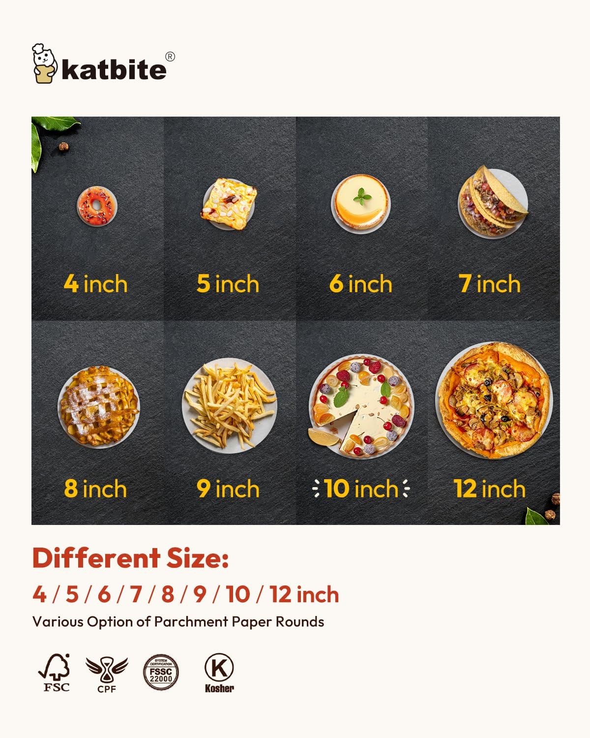 Katbite 10 Inch Parchment Paper Rounds, 400Pcs Round Parchment Paper for Cake Baking, Air Fryer Liners, Freezing, Tortilla Press(2 Pack of 200Pcs)