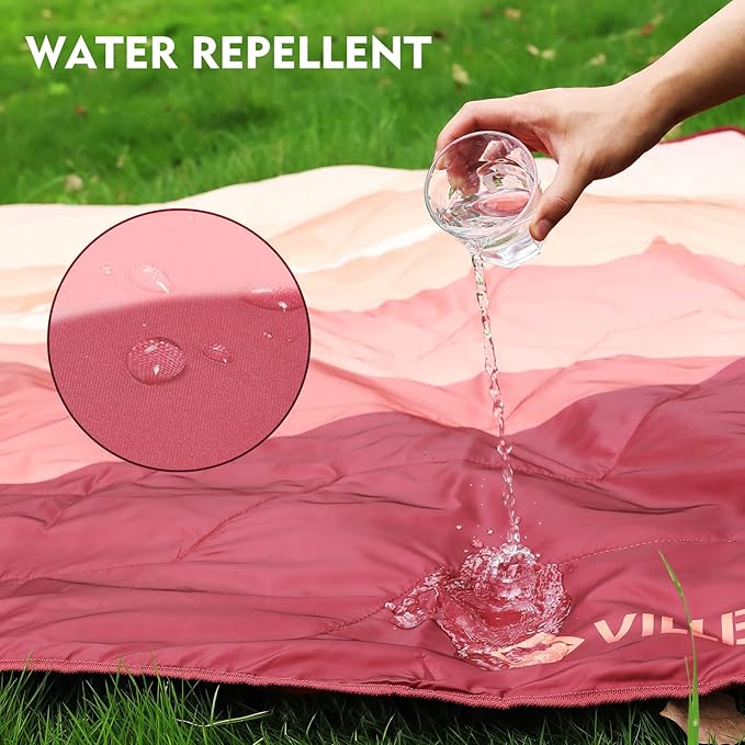VILLEY Picnic Blanket, 3-Layer Camping Blanket 52"x75", Machine Washable, Water Repellent and Sandproof, Packable and Portable for Camping, Travel, Park, Beach and Indoor Use
