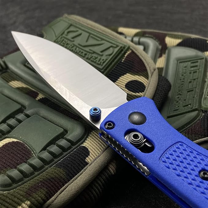 HUAAO Thumb Open Bugout Knife, Satin Plain Red Grivory Fiberglass Handle, Axis Lock Knife with Belt Clip, Everyday Carry Thumb Studs Manual Open (Blue)