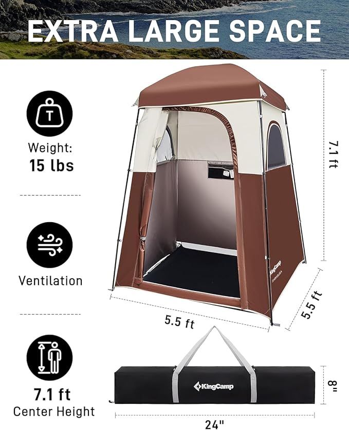 KingCamp Shower Tent, Portable Privacy Tent Outdoor Camping 1/2 Room Toilet Tents with Shower Bag & Dressing Room for Travel Beach Tailgate