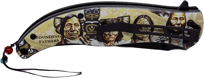 Folding Pocket Knife, 5 inch Stainless Steel Blade Pocket Knife with Founding Fathers Imprinted| American Heritage Collection| with Pocketclip for Camping, Fishing, Hiking, Gifts for Father, Husband