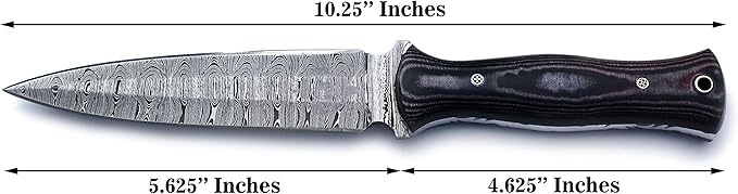 Handmade Damascus Steel Fixed Blade Bowie Knife For Edc,Hunting,Survival,Camping,Bushcraft and Fishung with Fixed Blade Spear Point Blade and Full Tang Micarta Handle with Cowhide-Leather Sheath-WKD-779