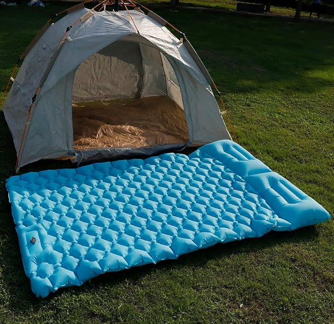 Sleeping Pad for Camping, Inflatable Sleeping Mat with Pillow, Camping Pad with Built-in Foot Pump, Lightweight Camping Mattress Pad for Car Camping, Backpacking, Tent and Hiking (Full (Teal))
