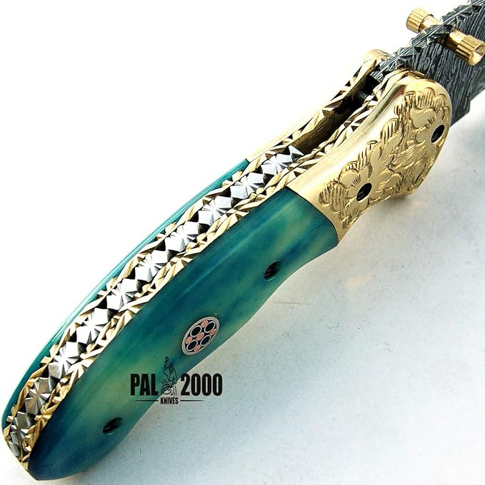 PAL 2000 KNIVES FOL-9418 Damascus steel folding pocket knife With Sheath