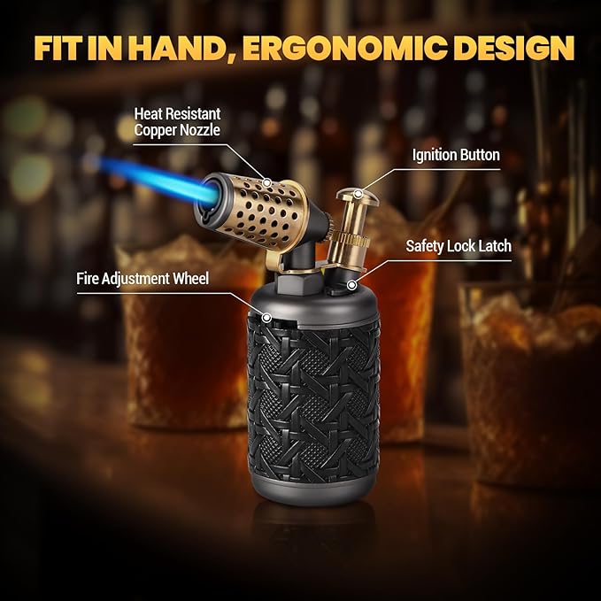 Butane Torch Lighter, Adjustable Refillable Torch Lighters with Safety Lock, Windproof Vintage Antique Lighters with Punch, Blue Jet Flame Cooking Torch for Kitchen/BBQ/Candle/Camping (No Gas)